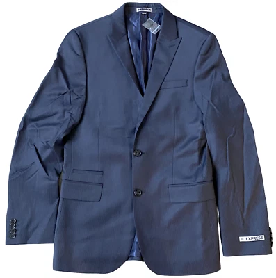 NEW EXPRESS MENS NAVY BLUE STRIPED FITTED PHOTOGRAPHER SUIT JACKET 36R 36 - Image 1 of 4