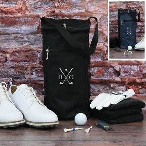 Golf Shoe Bag Black Blue Golfer Golfing Gift for Him Her Personalised Initials - Picture 1 of 17