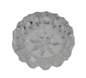 Vintage Cut Glass Ashtray Crystal Heavy Clear Cigar Cigarette Round Star - Picture 1 of 8