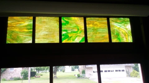 VICTORIAN  STAINED GLASS TRANSOMS WINDOW SET Cover