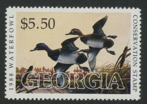 GEORGIA, #4 STATE DUCK STAMP "Ring-necked Ducks" 1988 Mint Never Hinged - Picture 1 of 1