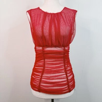 Top Dolce & Gabbana para mujer rojo cereza malla acanalada transparente coqueta Italia 40 IT Foto 1 de 4