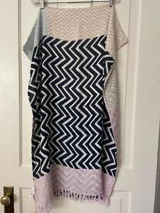 NWT J. Crew Scarf Wool Multi Color Viscous Blend Chevron Pattern Navy Blue Pink - Picture 1 of 4