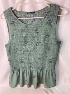 Blusa Tokito Mujer Talla 16 Verde Floral Acanalada Manga Corta Volantes Dobladillo Fluido Top - Imagen 1 de 5