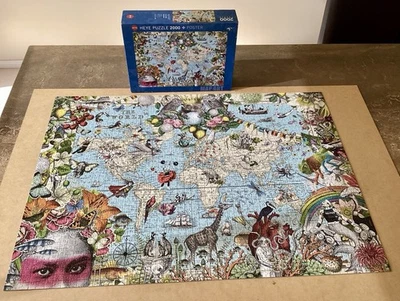 Heye Puzzle 2000 Piece Map Art Quirky World Jigsaw 2019 With Poster Complete - image 1 of 4