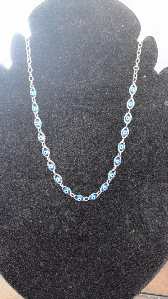 Gargantilha proteção colar Evil Eye Nazar Goodluck com azul em prata  - Imagem 1 de 1