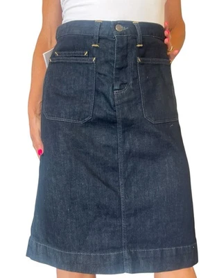 Lacoste Stretch  Dark Blue Denim Jean Skirt Front  Pockets A Line Size 6  NWT - Image 1 of 4