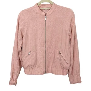 NWT LOFT Women's Pink Bomber Jacket In Blush Mandarin Collar Zip Pockets XS - Picture 1 of 15