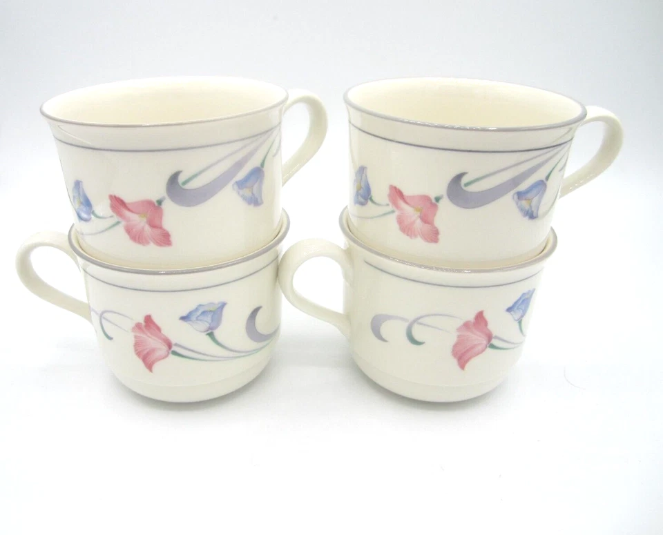 Juego de 4 tazas Lenox Chinastone White Glories on Grey 8 oz 2 3/4" x 4 1/2" (451) Foto 1 de 4