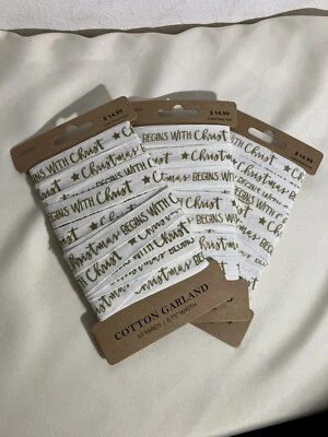 Guirnalda de cinta de Navidad de algodón 3PK 10 yardas cada artesanía NAVIDAD COMIENZA CON CRISTO Foto 1 de 4