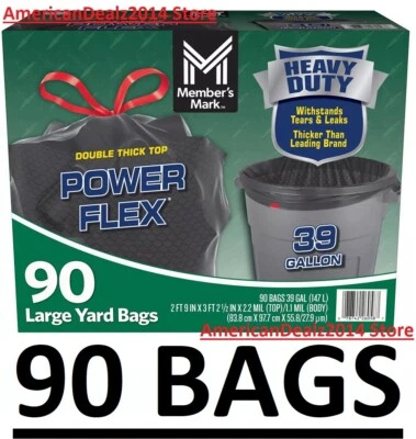 Bolsas de basura Member's Mark 39 galones Power Flex con cordón para patio (90 ct) de alta resistencia Foto 1 de 4