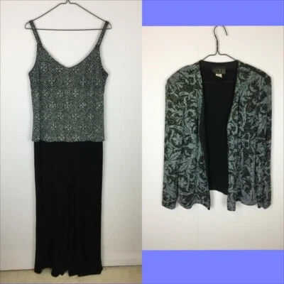 Mono y chaqueta Alex Evenings talla 14 mujer pierna ancha negro metálico tejido ajustado Foto 1 de 4