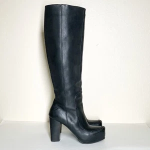 Disfraz Plataforma Nacional Botas Altas 37 EE. UU. 7 Negro Cuero Guijarros Tacón de Bloque - Imagen 1 de 10