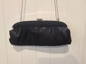 Bijoux Terner Small Black Clutch Purse w/Silver Chain Pre-Owned - Picture 1 of 6