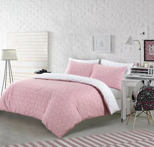 NightComfort Pink & White Geometric Duvet Cover Set With Pillowcases High Thread - Picture 1 of 6