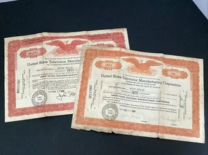 Certificados de stock de United States Television Manufacturing Corp 1947 - Imagen 1 de 4