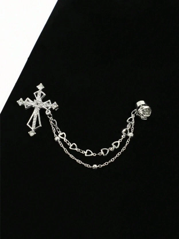 Diseño de cruz de zafiro blanco de 0,62 quilates con corazón y bola borla cadena clip Foto 1 de 4