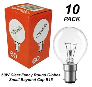 10 x 60W Clear Fancy Round Light Globes Bulbs Lamps B15 Small Bayonet Cap SBC - Picture 1 of 3