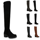 Damen Klassische Stiefel Profil-Sohle Schuhe Boots Overknees 900972 New Look
