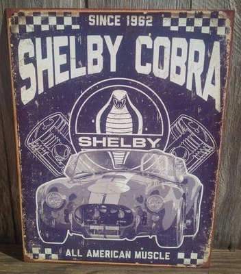 Shelby Cobra American Muscle Car Auto Tin Metal Sign Wall Garage Classic 1962 - Image 1 of 2
