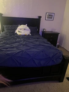 Real wood black queen bed frame, comes with 2 matching night stands! - Picture 1 of 8