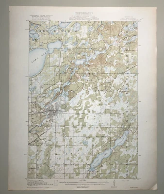 Mapa topográfico Brainerd Quadrangle Minnesota Long Lake Riverton 1918 USGS Foto 1 de 4