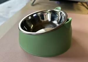X2 Small Raised Cat Kitten Bowl With Kitty Face White, Pale Blue, Black, Green - Picture 1 of 11