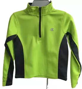 Champion Neon Green Gray Athletic Jacket Boys Size 5/6 Logo 1/4 Zip Front Poly - Picture 1 of 11