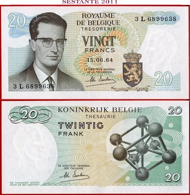 BELGIUM 20 FRANCS 1964 Sign 19 ESSELEN P 138 (2) UNC free shipping from 100$ - Image 1 of 4
