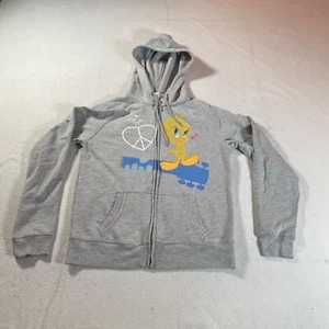 Tweety Jacket Youth Extra Large Gray Bird Looney Tunes Hoodie Y2K Full Zip Love - Picture 1 of 15