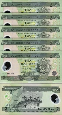 Solomon Islands 2 Dollars 2001, UNC, 5 Pcs LOT, Polymer, Comm, P-23 - Image 1 of 4