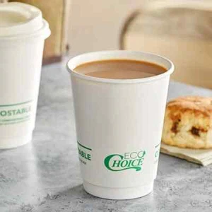 EcoChoice 12 oz. Taza caliente de papel compostable blanco de doble pared lisa - 500/estuche - Imagen 1 de 2