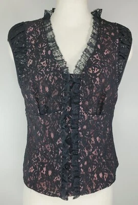 Blusa Kenneth Cole nova com etiquetas - Tamanho 12 - Renda preta sobre forro rosa - Botões - Imagem 1 de 4