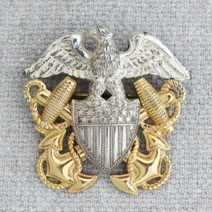Vtg WWII Era Sterling Silver Gold Filled US Navy Officer Eagle Anchor Badge Pin - Picture 1 of 5