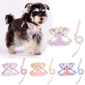 Pet Plaid Chest Strap Small Dog Leash Bowknot Harness Vest Style DIY Breathable- - Picture 1 of 19