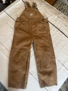 Carhartt Toddler Boy Train Print Brown Canvas Bib Overalls Sz 4T One Piece As Is - Picture 1 of 6