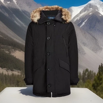 Polo Ralph Lauren HOMBRE Piel Sintética Parka Con Capucha Chaqueta Negra Talla M Nueva con Etiquetas Foto 1 de 4