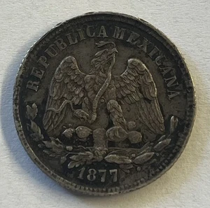 1877 Go S Mexico Silver 25 Centavos - Picture 1 of 2