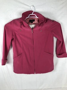 London Fog Jacket Womens Large Pink Hooded Water Repellent Full Zip Coat Pockets - Picture 1 of 8