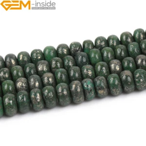 Gefärbtes Rondell Grün Pyrit Perlen Edelstein Lose Perlen Schmuckherstellung 15 Zoll 4x6 mm - Bild 1 von 6