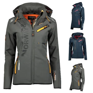 Geographical Norway Women's Softshell Jacket Windbreaker Rain Outdoor Hood - Picture 1 of 9