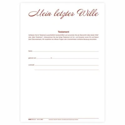 RNK-VERLAG RNK Vordruck Testament Brief 2812 C5 220x162mm