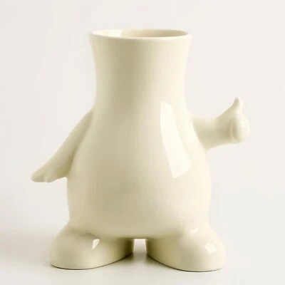 Florero Lego de cerámica beige de 8 pulgadas, lindo florero gordito con el cuerpo para pulgar hacia arriba, brillante... Foto 1 de 4