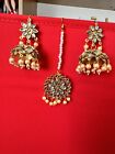 Indian Pakistani Golden Colour  Tikka Jumki Earrings Jewellers Set 3 Different