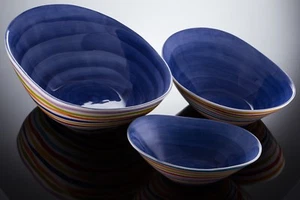 BASSANO 3-teiliges ovales mediterranes Schalen Set mit Streifen blau 40-30-21 - Picture 1 of 1