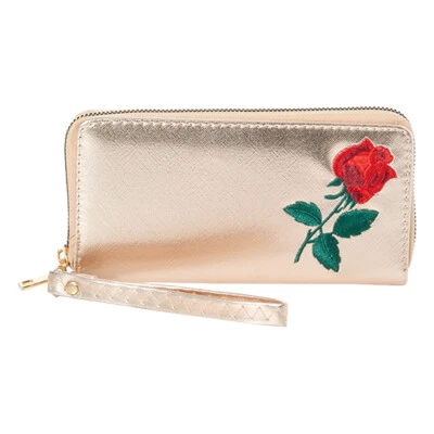 Женщин Саша красоты молнии вокруг вышитая роза кошелек с ремешком кредитной карты ID бумажник  - Изображение 1 из 4