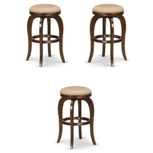Home Square 30" Wood Swivel Backless Bar Stool in Mocha & Mahogany - Set of 3 - Picture 1 of 5