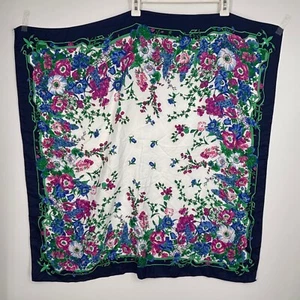 Bufanda tejida cuadrada grande sin marca blanca verde azul rosa estampado floral seda sedosa - Imagen 1 de 7