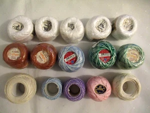 15 X CROCHET COTTONS~ PANDA, COATS, DMC, MERCER~ ASSORT COLOURS~ 10 UNUSED - Picture 1 of 8