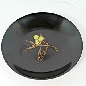 Vintage Couroc Bowl Olive Branch Phenolic Satin Black Dish MCM Hand Inlaid 7.75" - Picture 1 of 6
